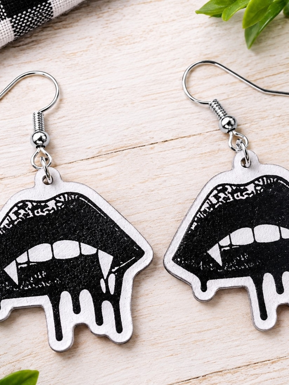 Black Vampire Lip Drop Dangle Earrings - Women Accessories
